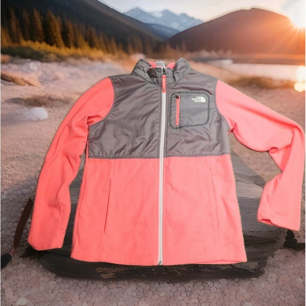 The North Face Fleece Jacket Girls XL 18 Pink Grey Excellent Full Zip Denali